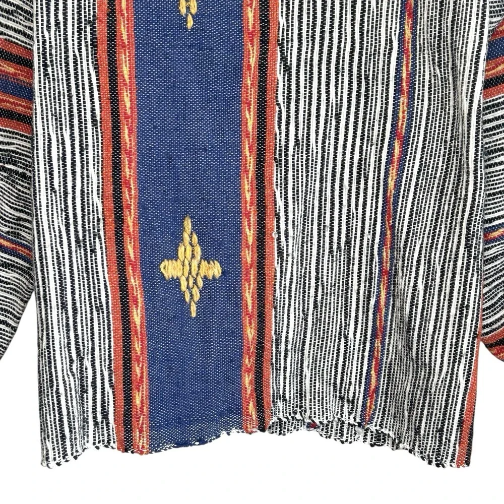 Boho Baja Hoodie Mexican Blanket Toggle Jacket Medium Indie Festival Surf Stripe